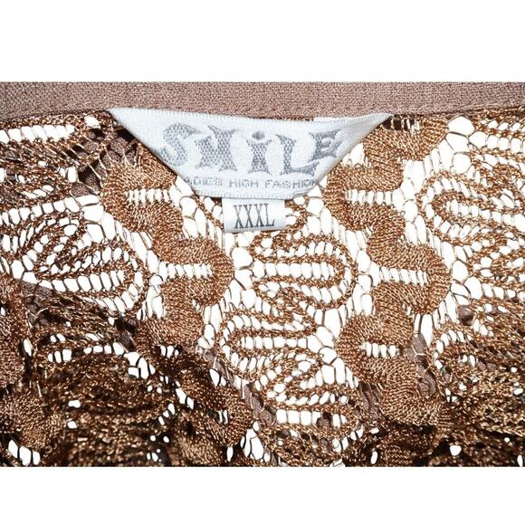 Vintage Style Sheer Metallic Bronze Lace Button-Up Shirt – Size XXXL - Picture 9 of 9